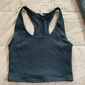 Pact Ribbed Racerback Crop Bra Top in Deep Teal